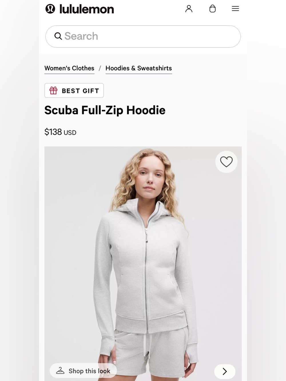lululemon athletica Scuba Full-Zip Hoodie in Heathered Core Ultra Light Grey sz6